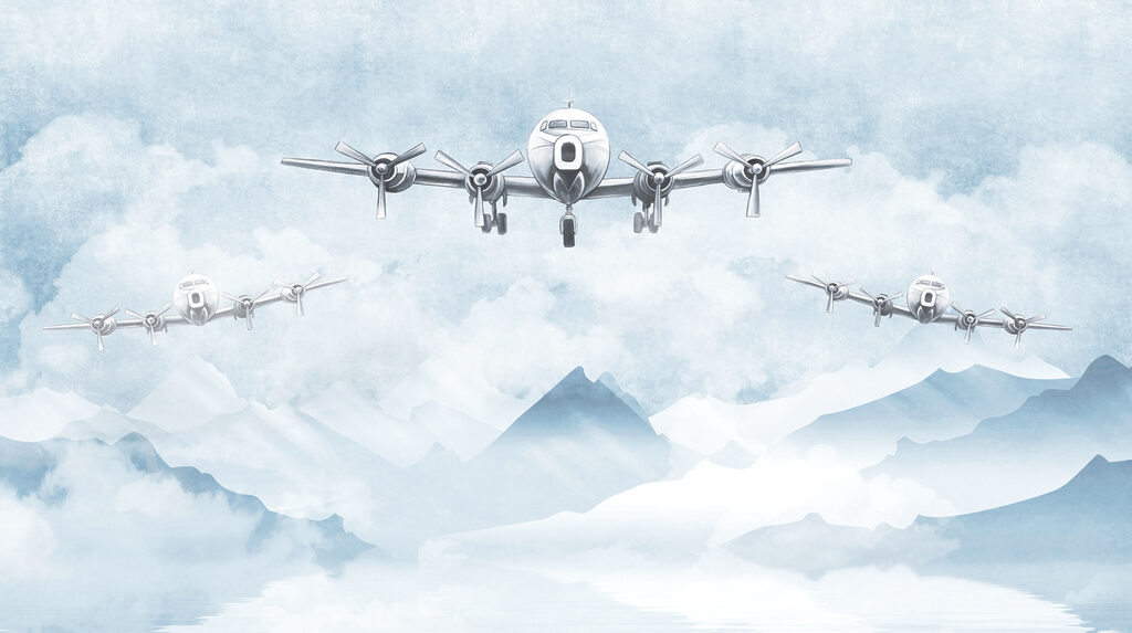 Planes above snowy mountains — full design