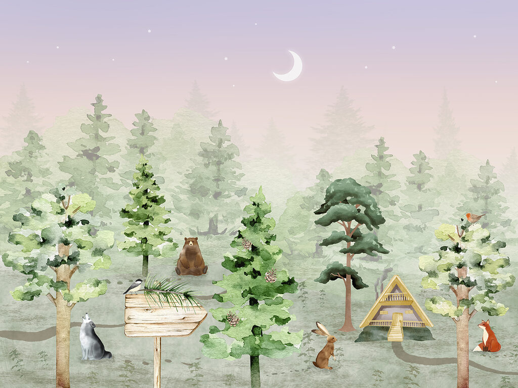 Woodland friends by moonlight — full design