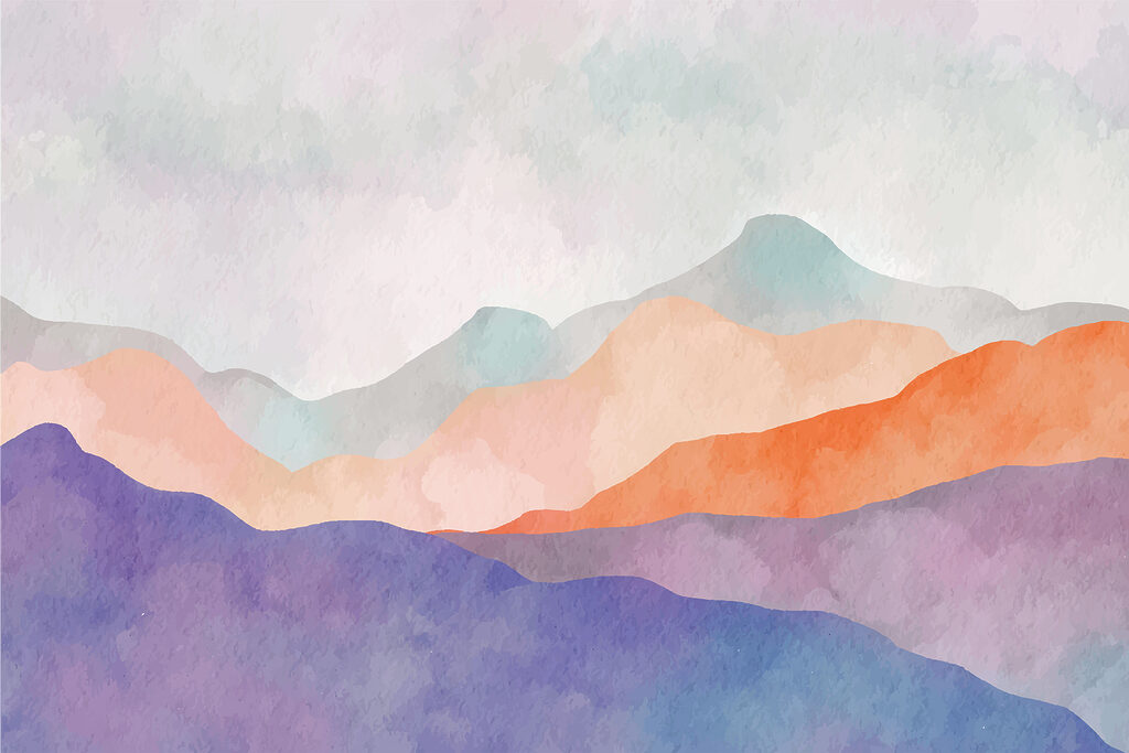 Purple mountains, orange horizon — full design