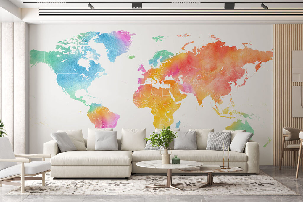Rainbow watercolour world map — interior 3