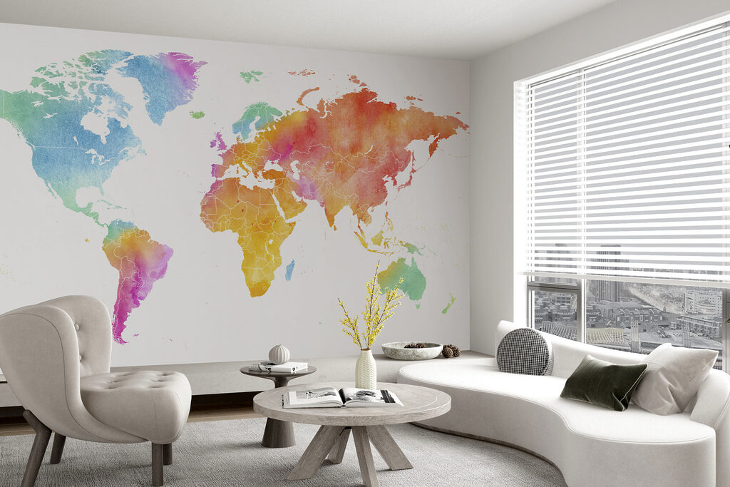 Rainbow watercolour world map — interior 1