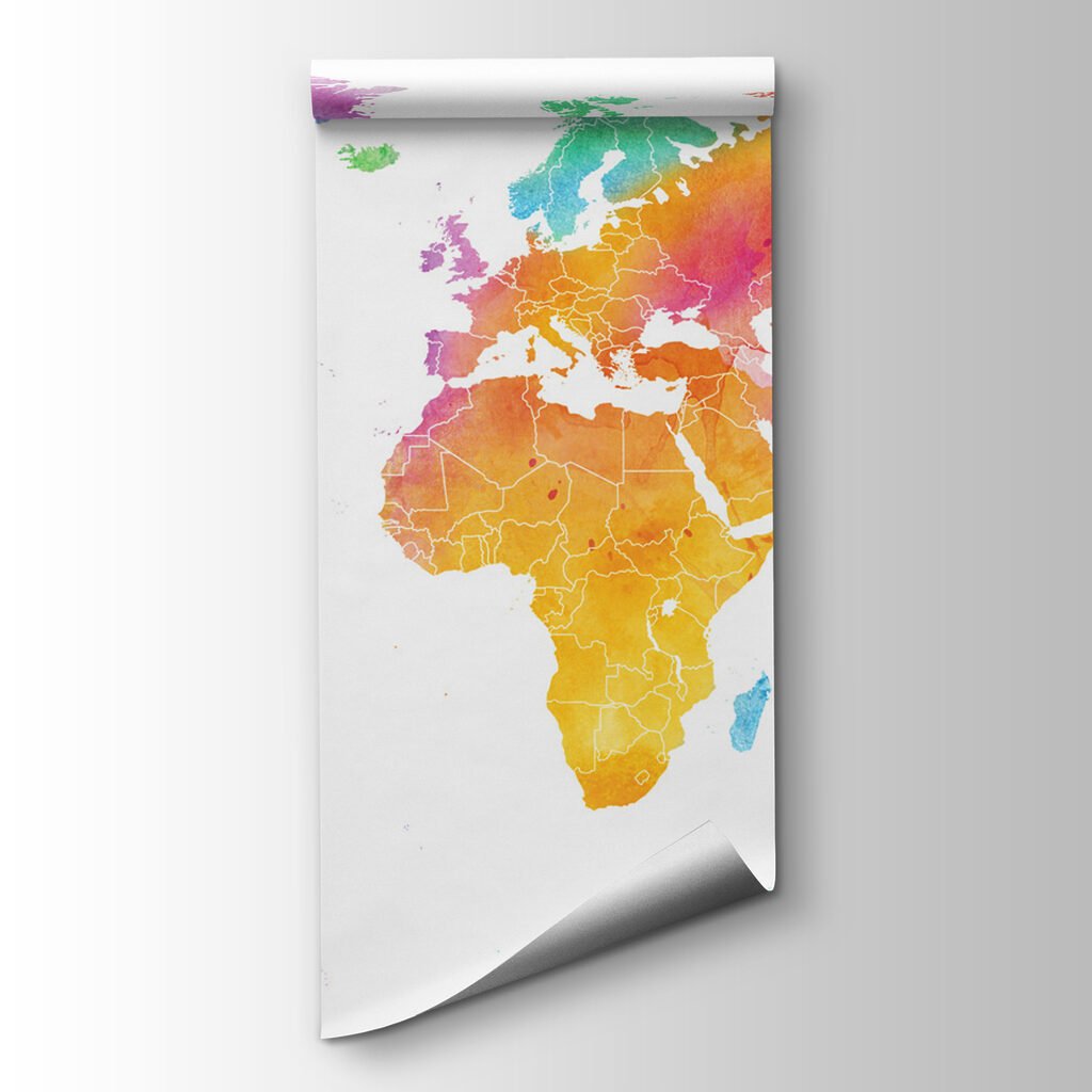Rainbow watercolour world map — product view