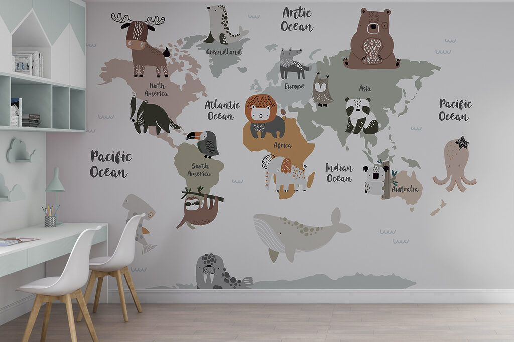 Animals on world map — interior 3