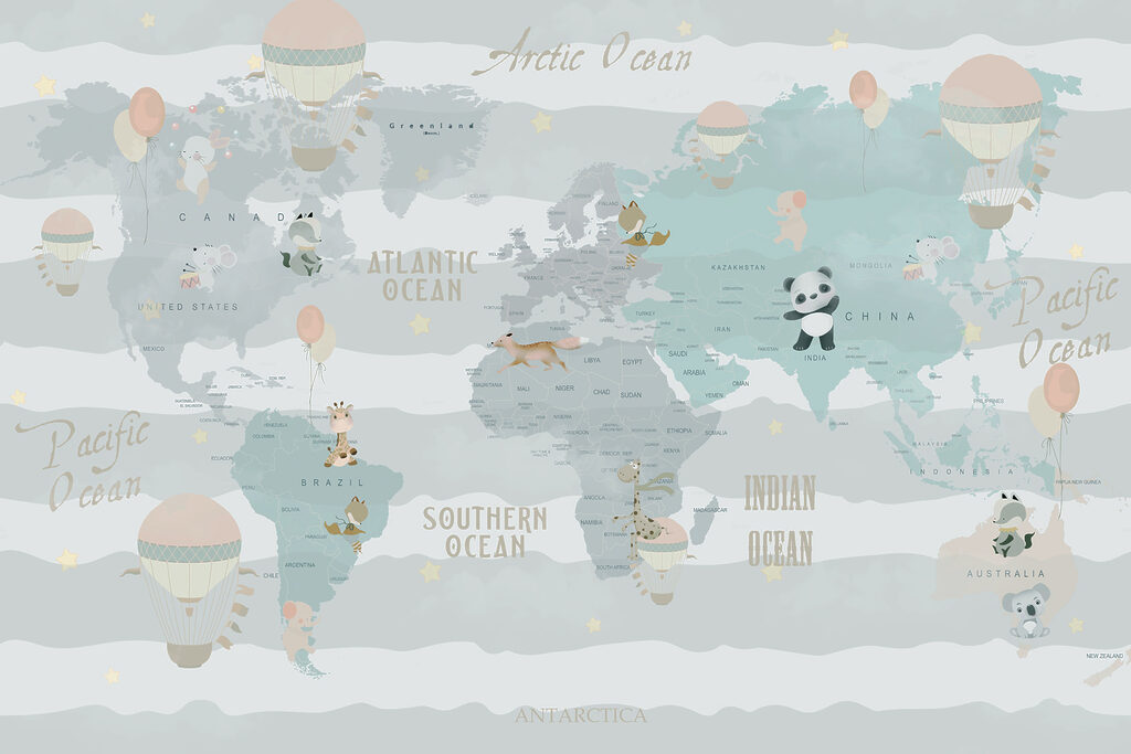 Pastel world map — full design