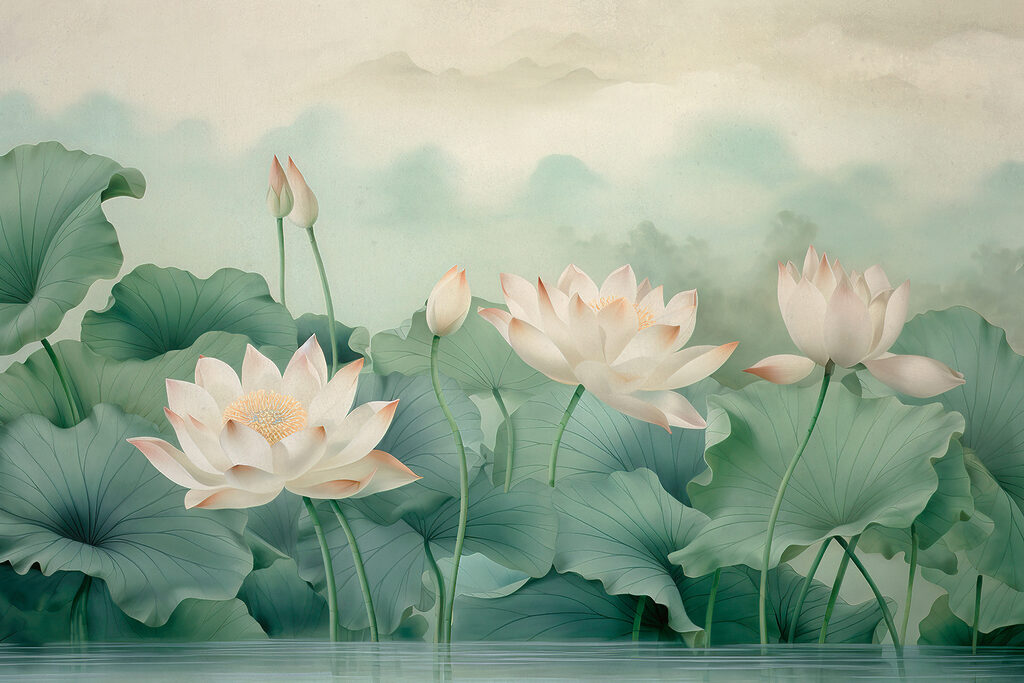 Cream lotus flowers — full design