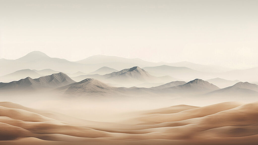 Dunes and pale mountains — full design