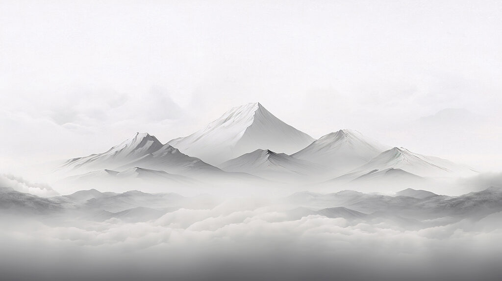 White peak above clouds — full design