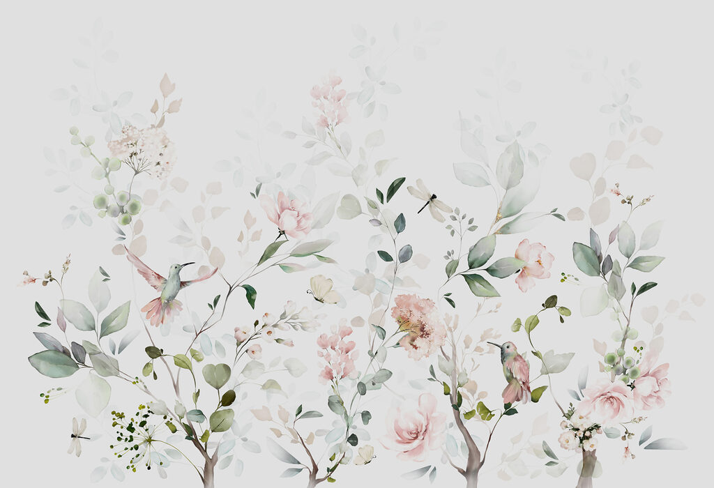 Pale pink flower sprigs — full design