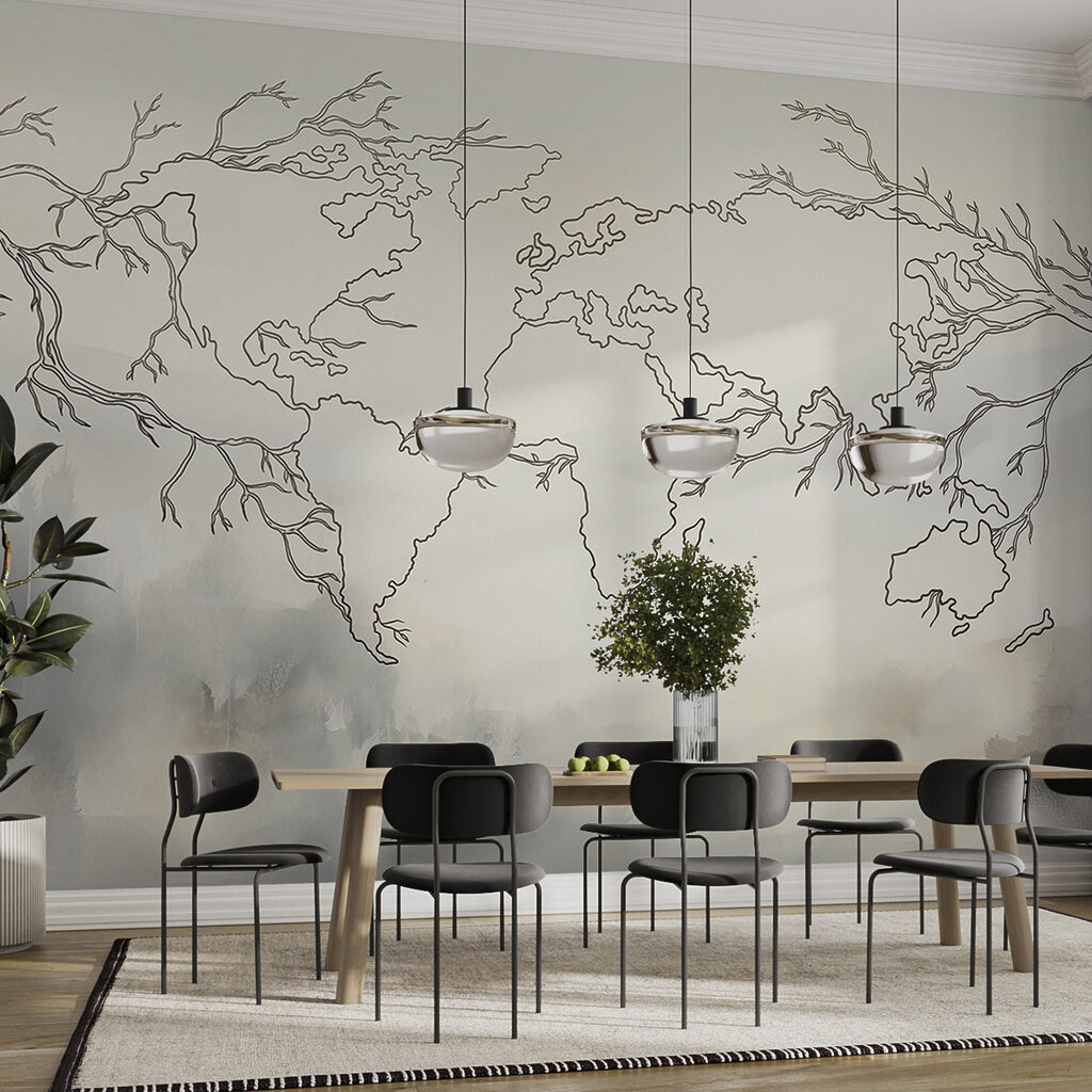 World map in mist — interior 1