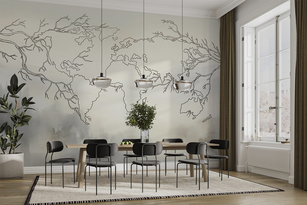 World map in mist — interior 2