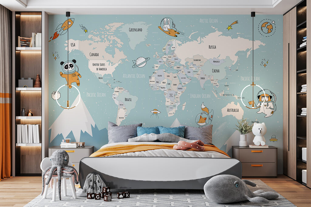 World map with astronauts — interior 4