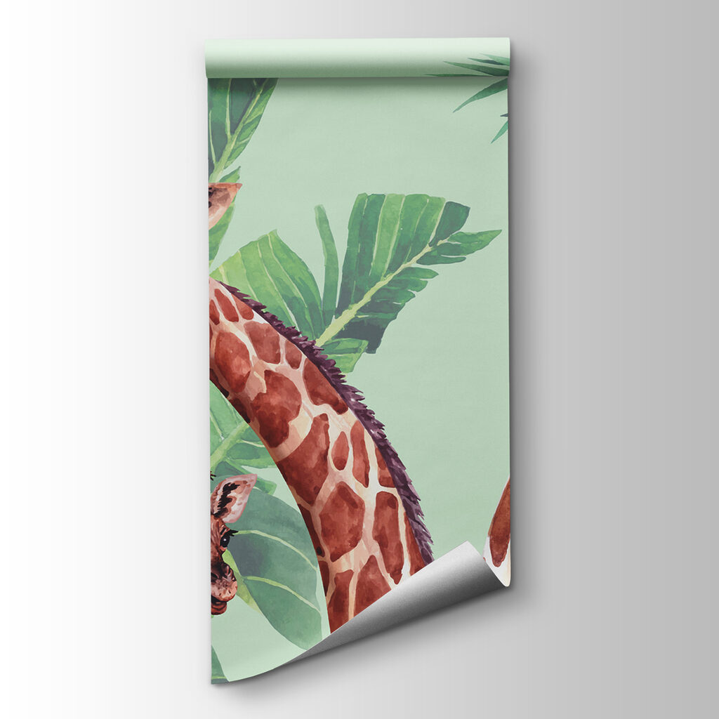 Three giraffes among leaves — product view