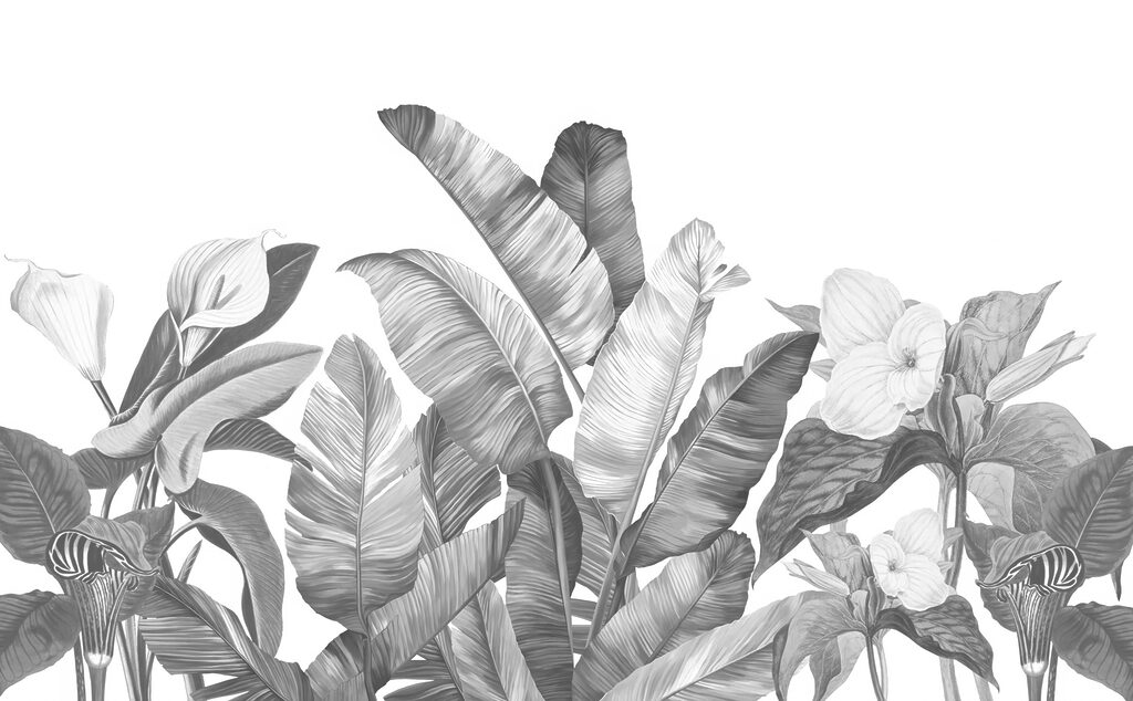 Leaves and pale blooms — full design