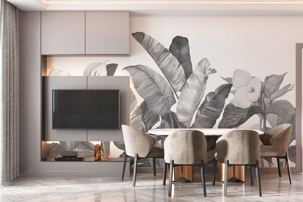 Leaves and pale blooms — interior 2
