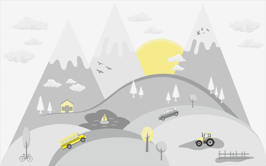 Cars on mountain roads — full design