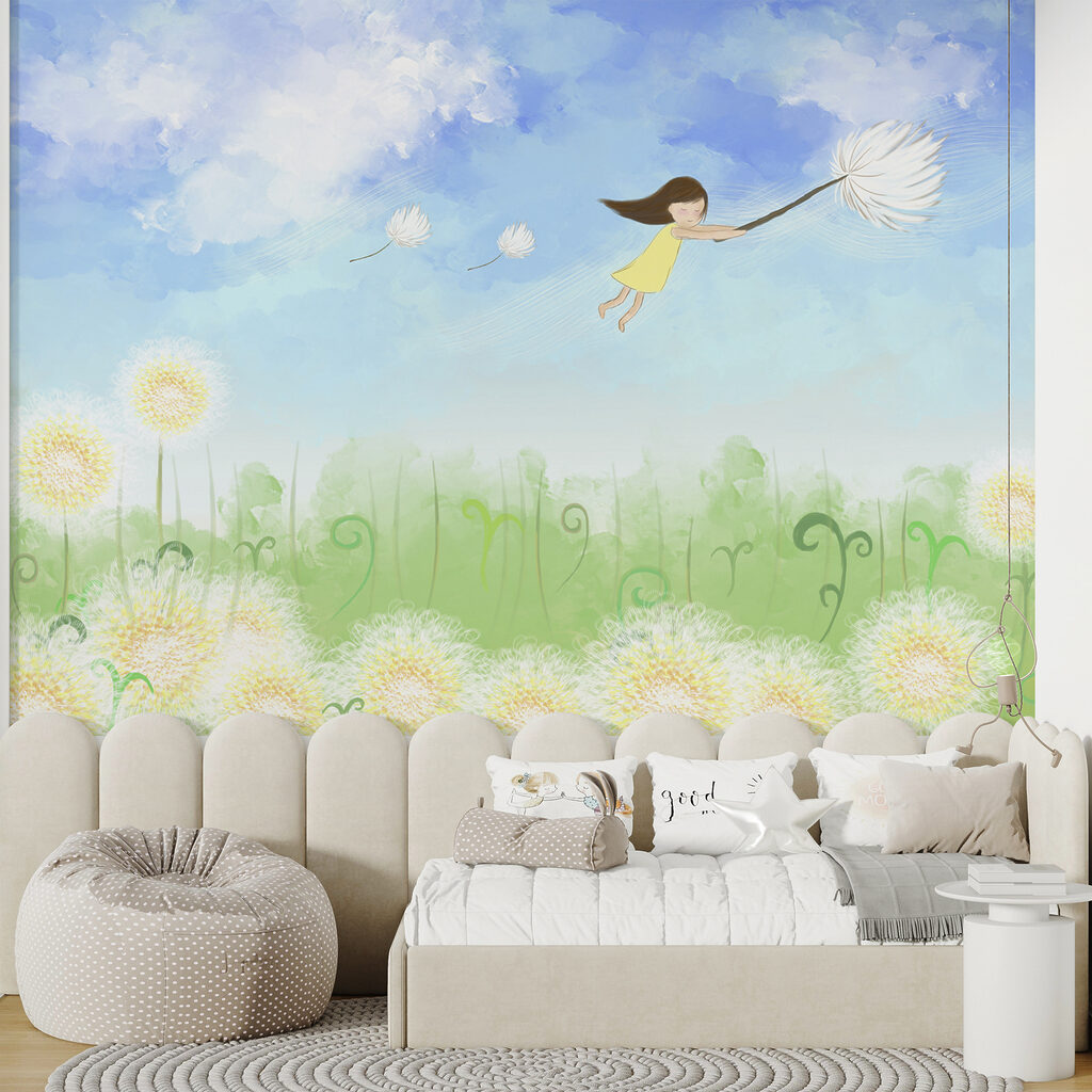 Girl floating with dandelion — interior 1