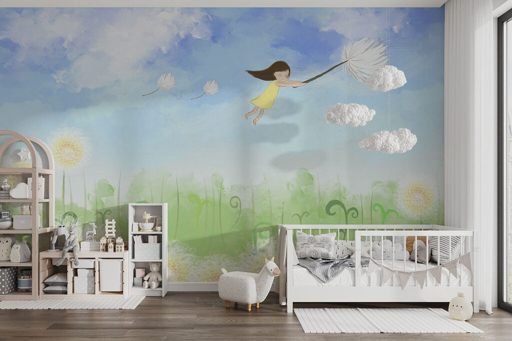 Girl floating with dandelion — interior 2