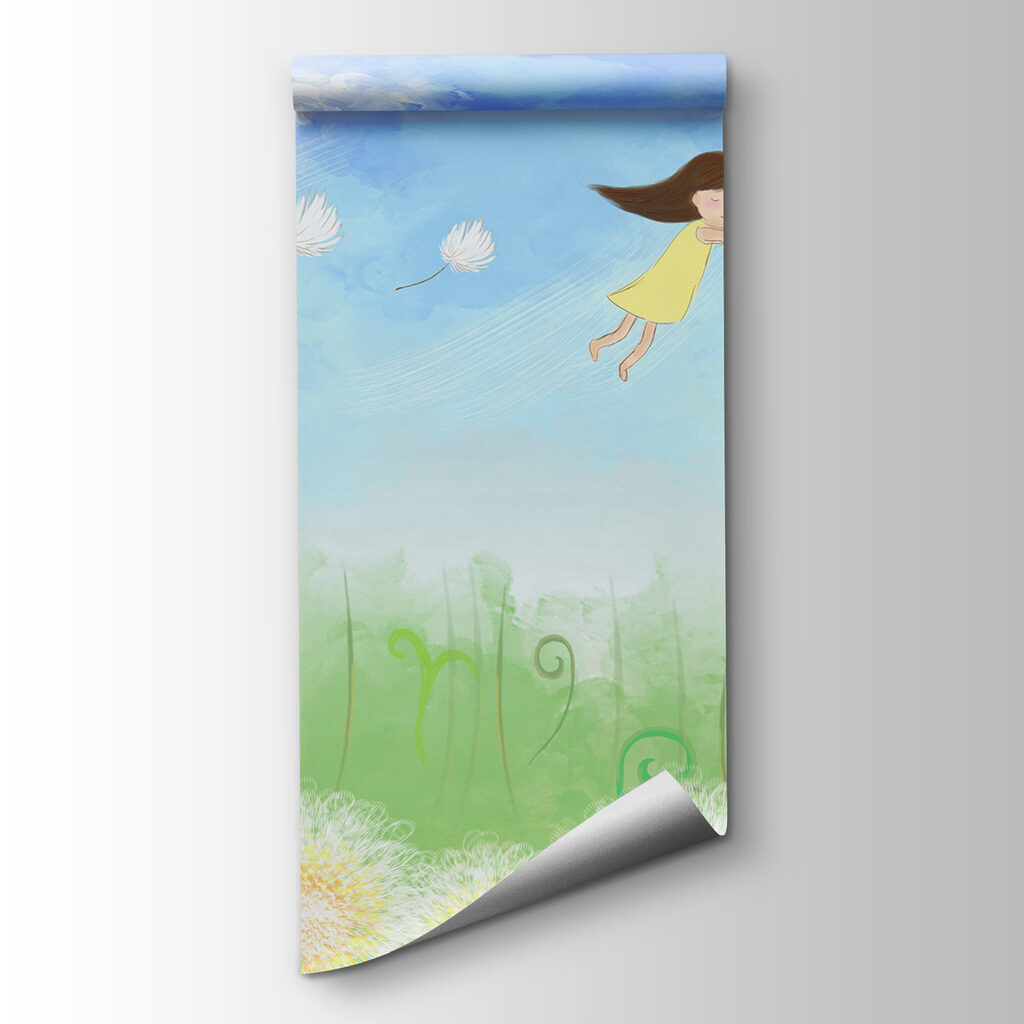 Girl floating with dandelion — product view