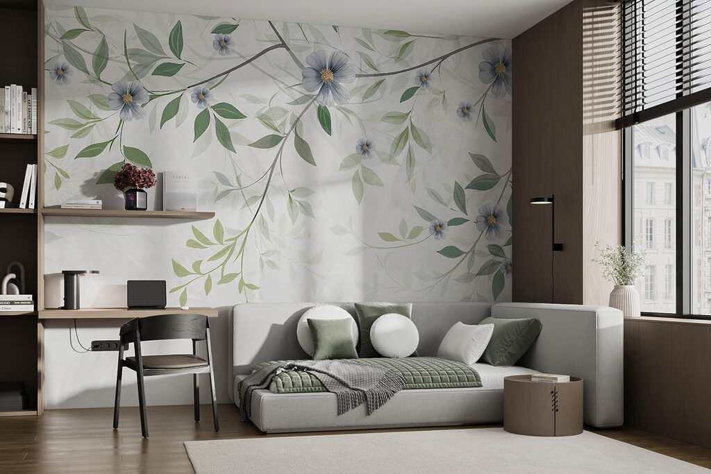 Blue flowers on twigs — interior 1