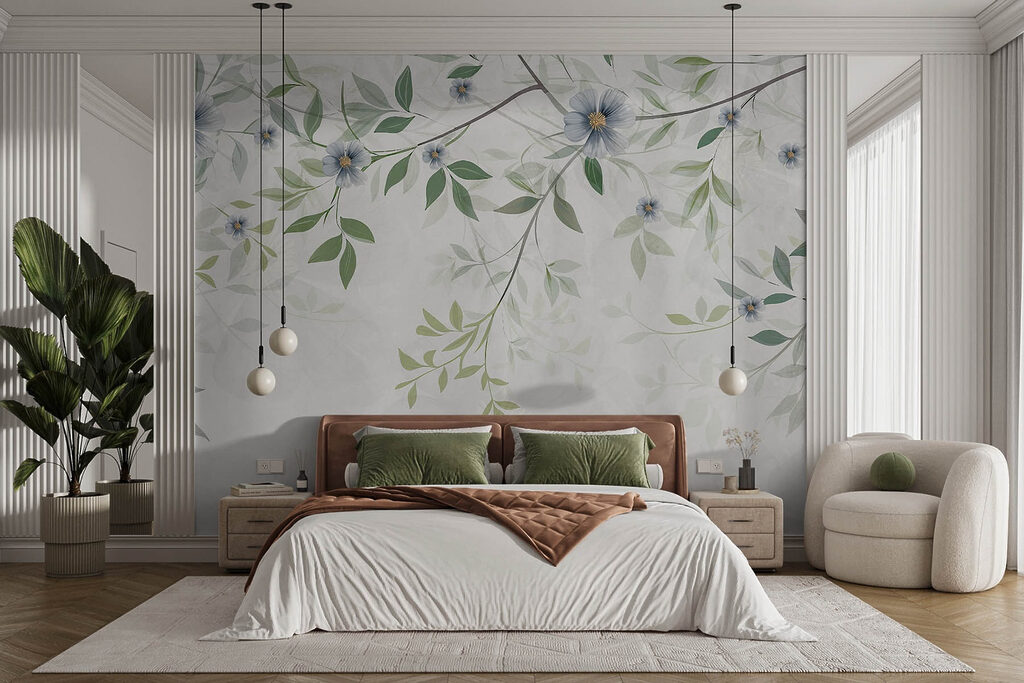 Blue flowers on twigs — interior 2