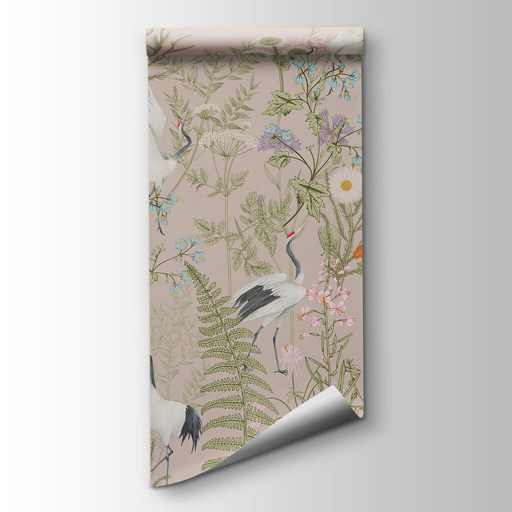 White birds among wildflowers — product view