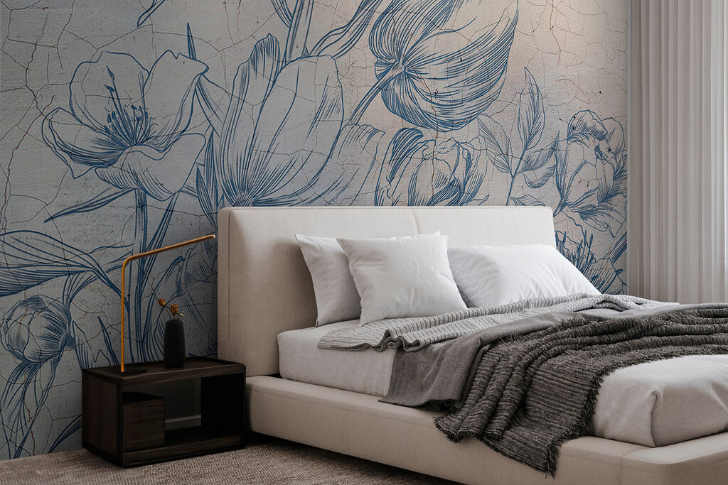 Blue flowers on cracks — interior 1