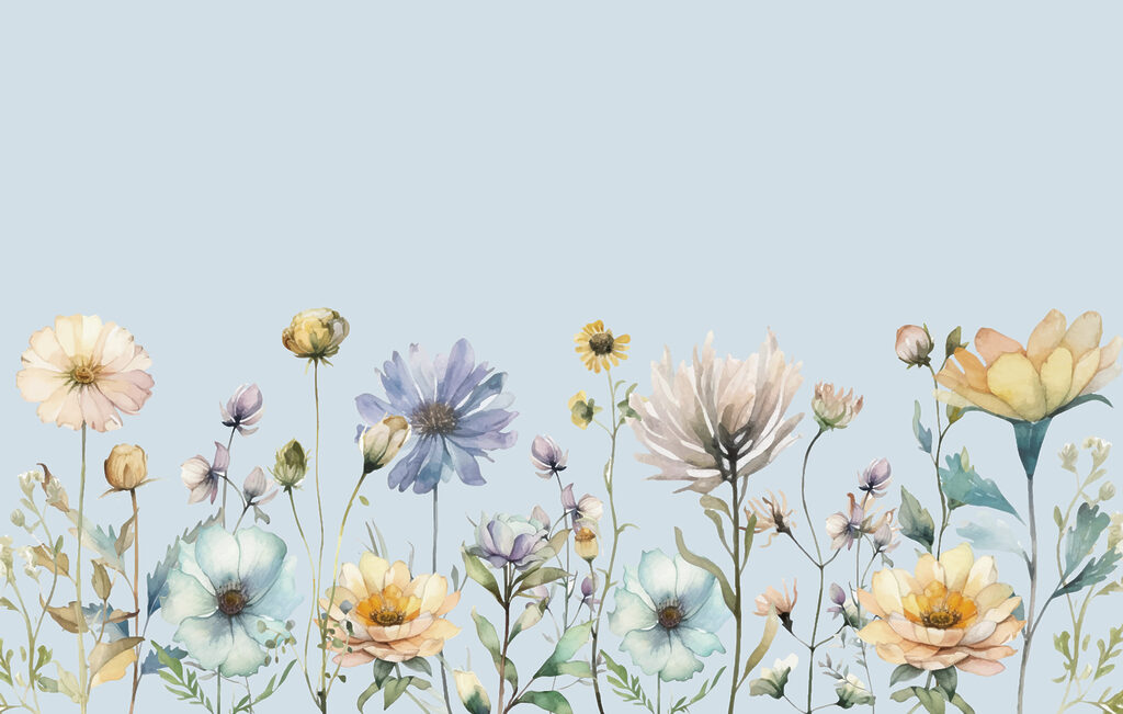Wildflowers under blue sky — full design