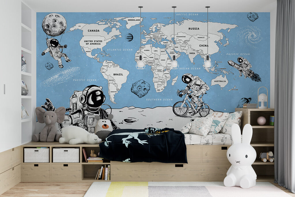 Astronauts under a map — interior 3