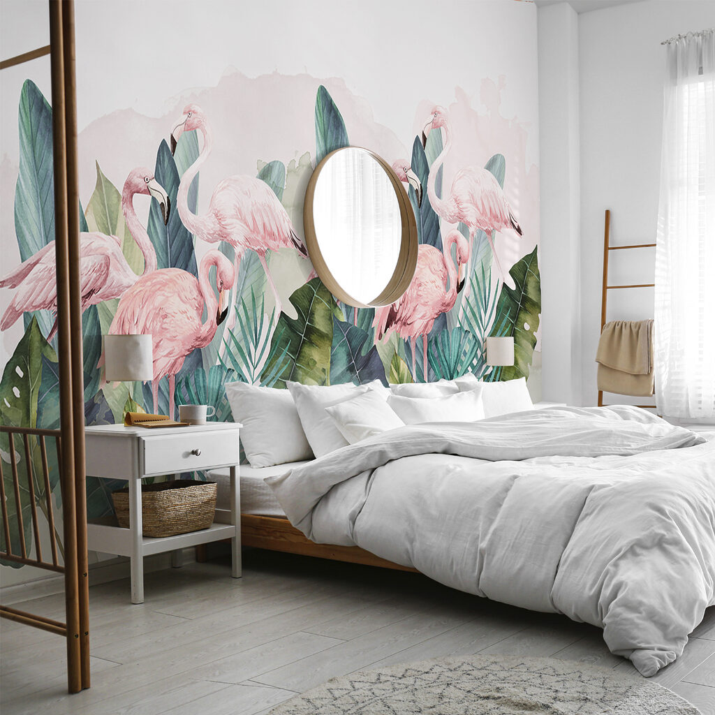 Flamingos among leaves — interior 2