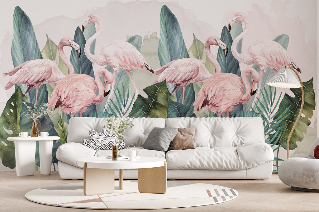 Flamingos among leaves — interior 3