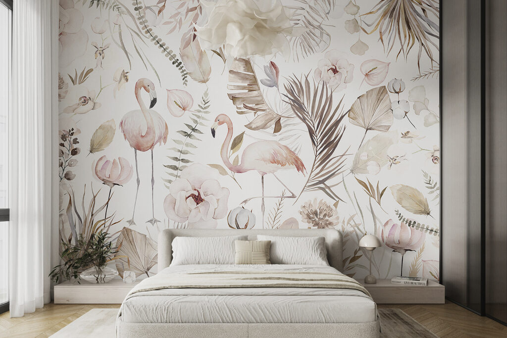 Flamingos among flowers — interior 1