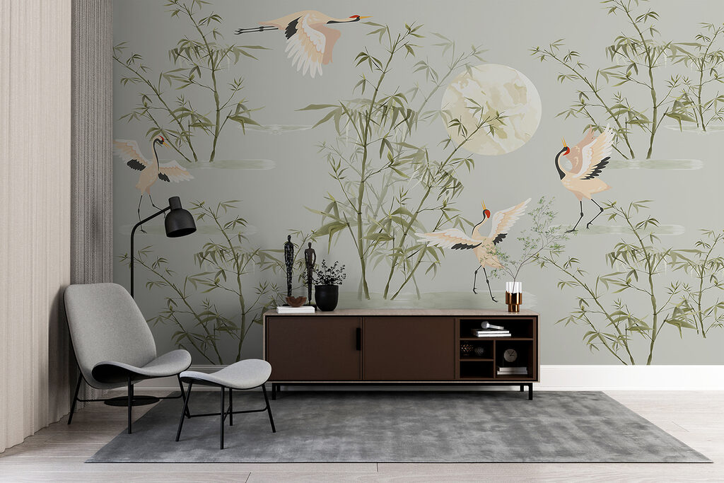 Cranes in Bamboo in an interior