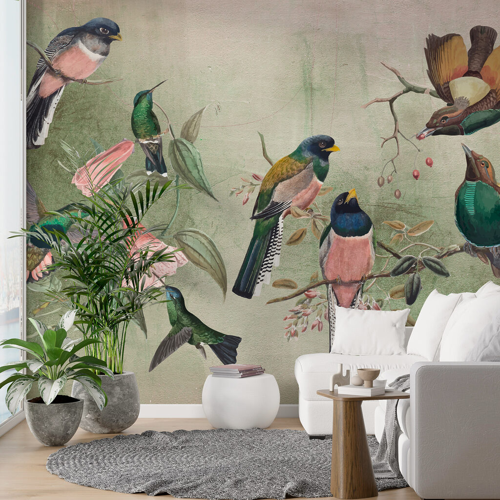 Colourful birds on branches — interior 4