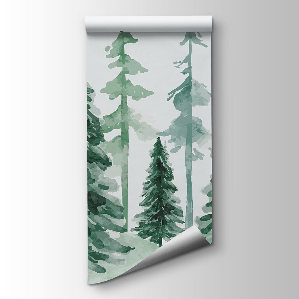 Green watercolour pines — product view