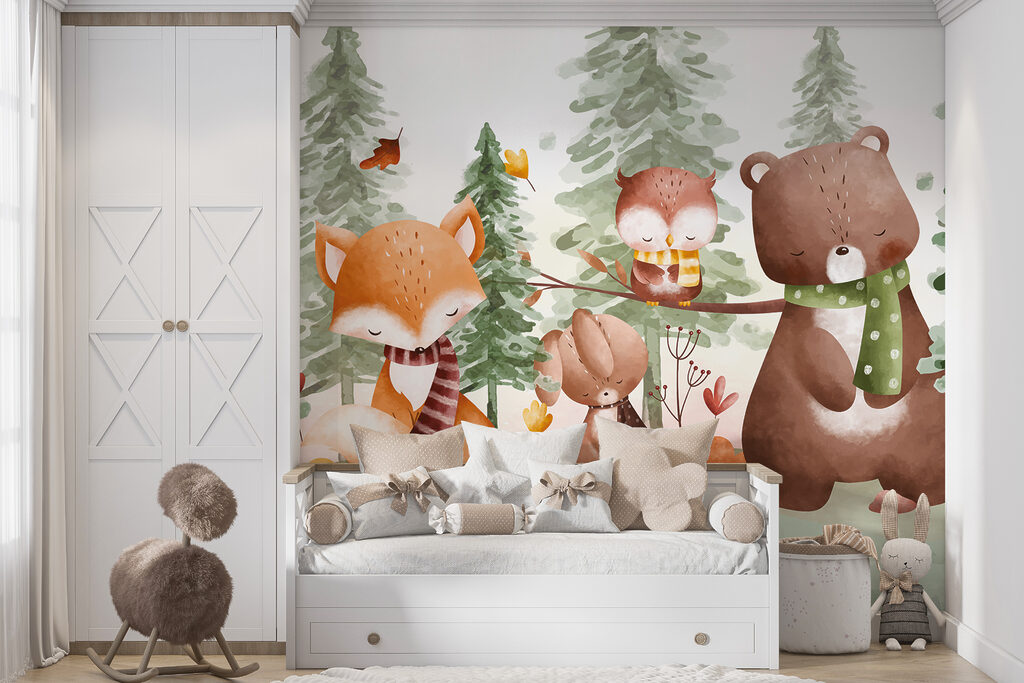 Woodland friends in scarves — interior 1