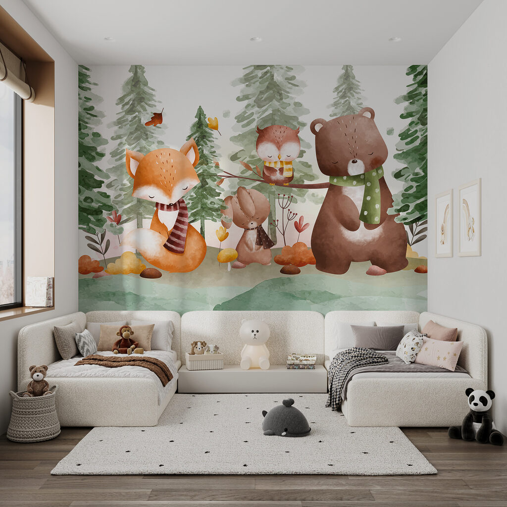 Woodland friends in scarves — interior 2