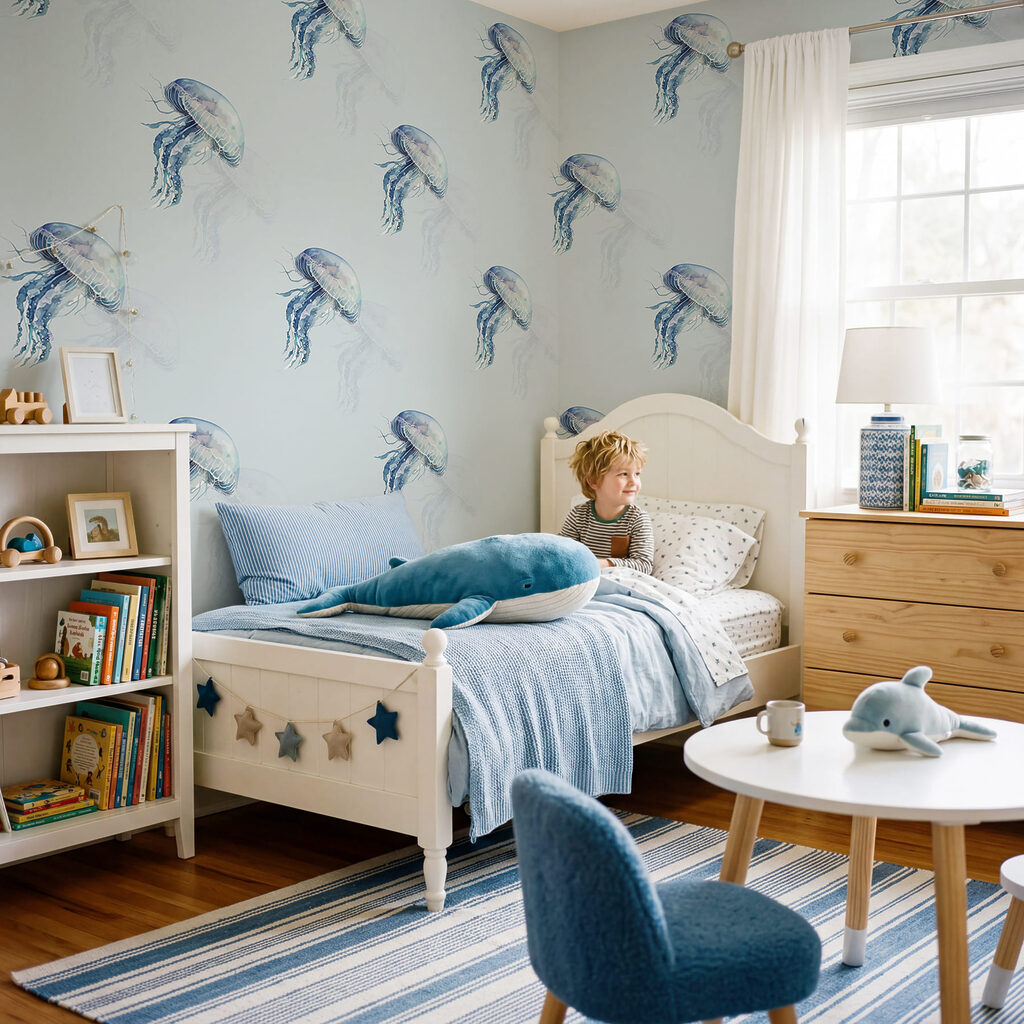 Small jellyfish in blue — interior 1