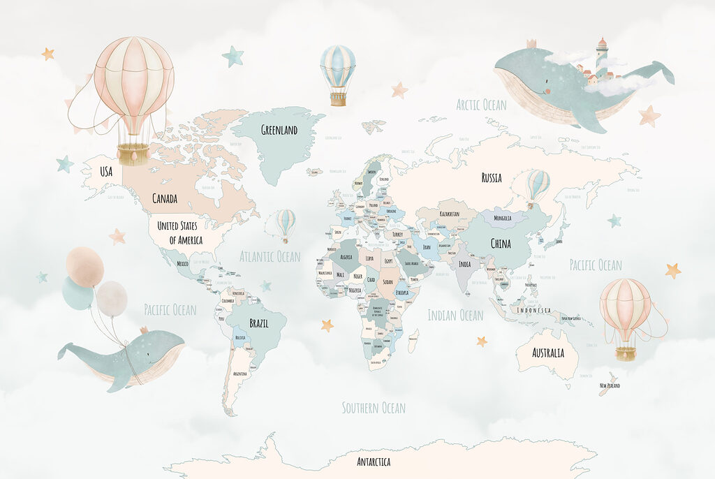 World map with whales — full design