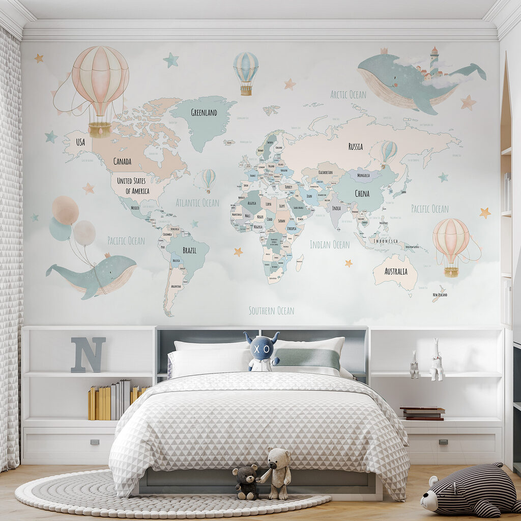 World map with whales — interior 1