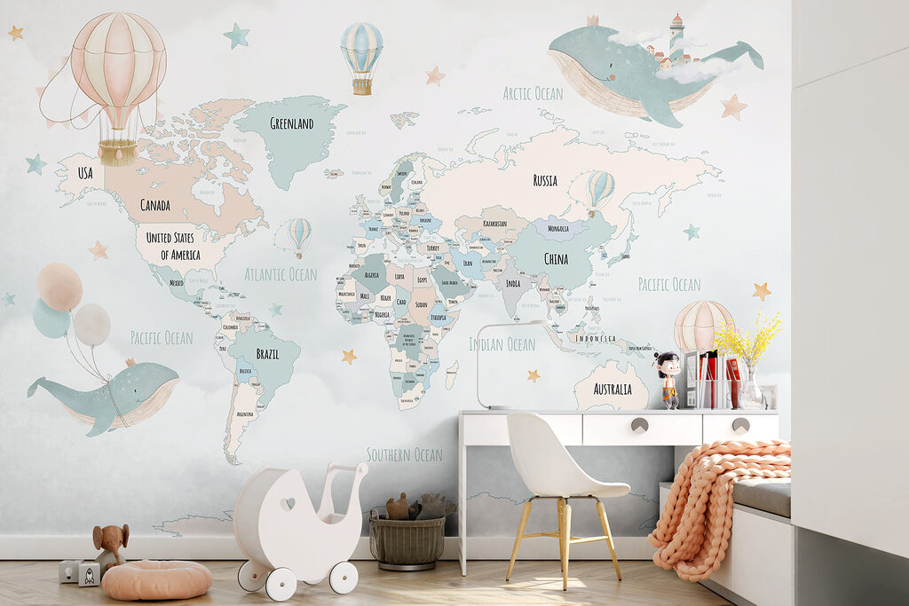 World map with whales — interior 3