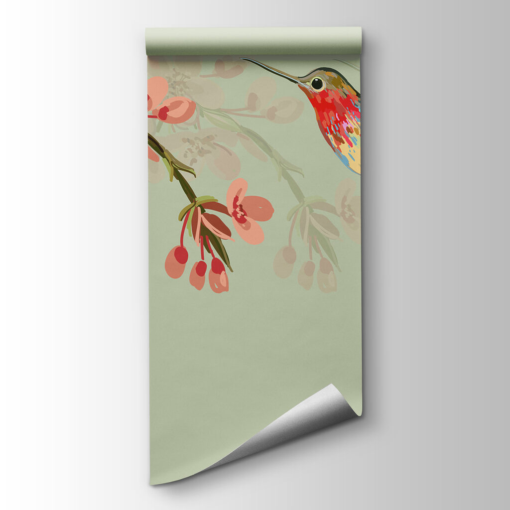 Hummingbird by pink blossom — product view