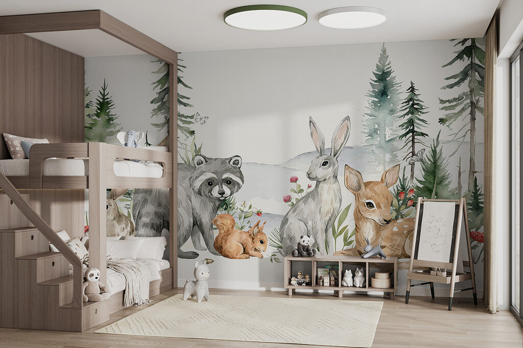Woodland animals among pines — interior 1