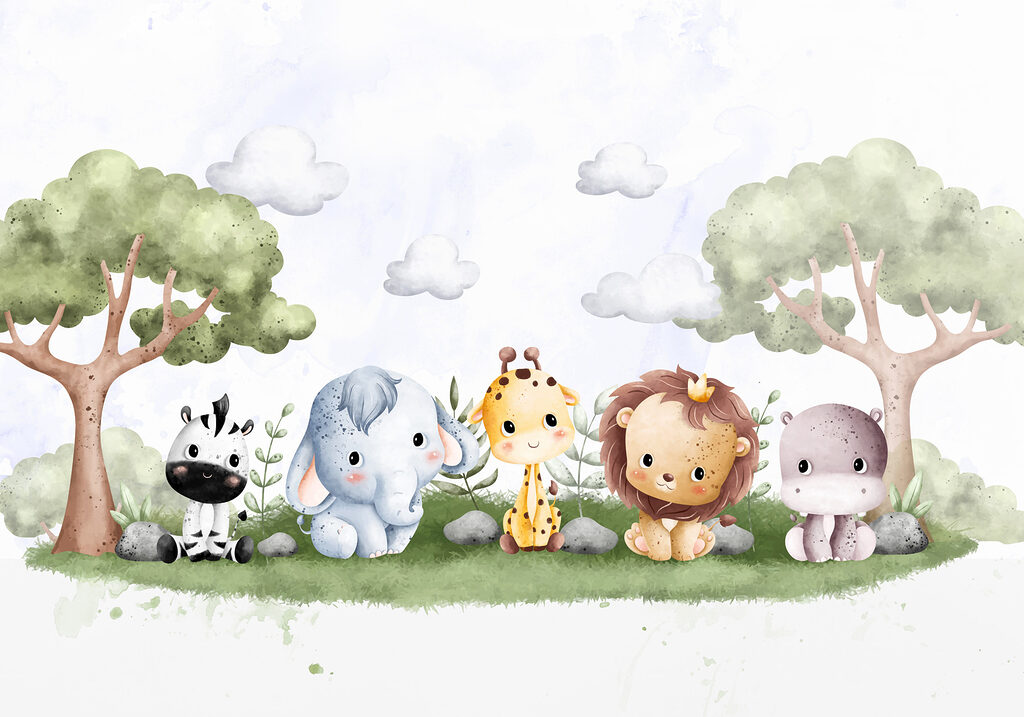 Safari friends under trees — full design
