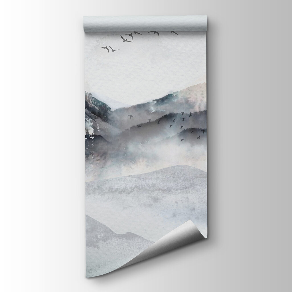 Boat in misty hills — product view