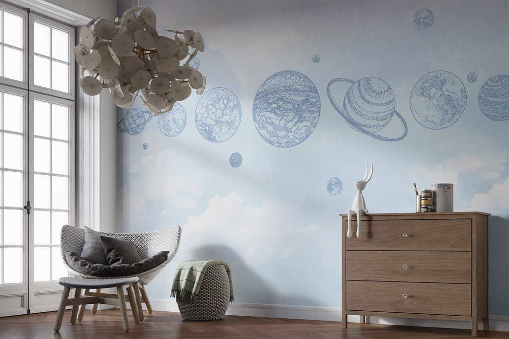 Planets above blue clouds — interior 2