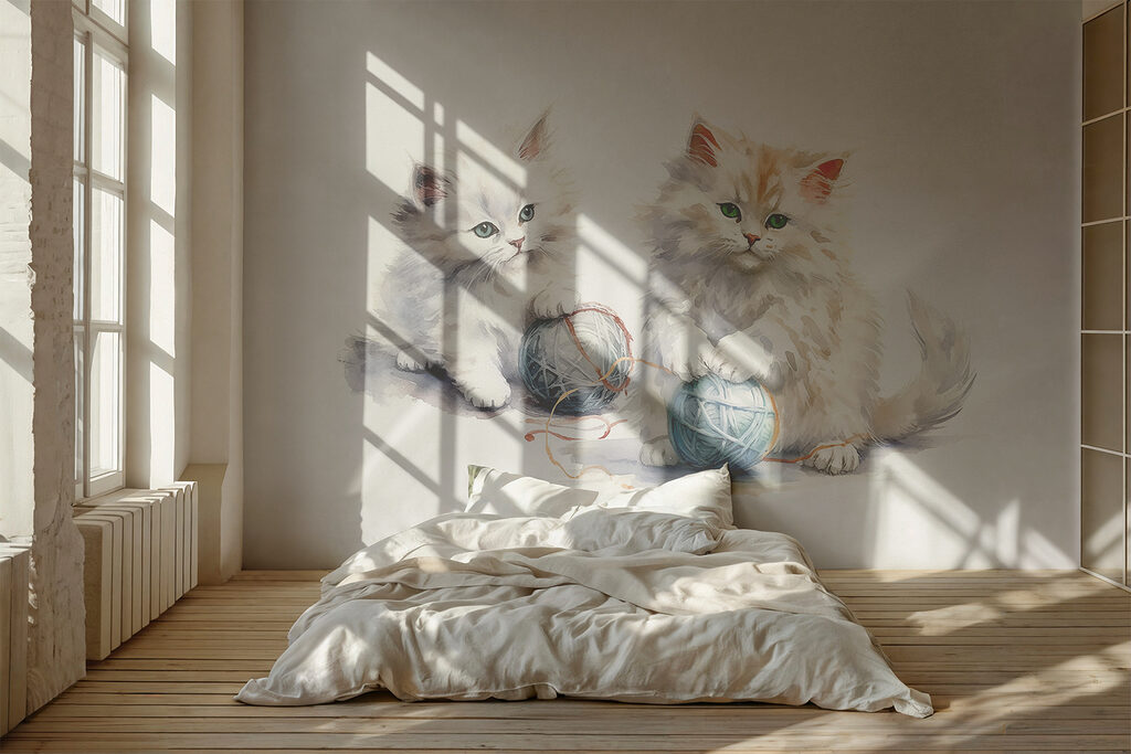 Kittens with wool balls — interior 1
