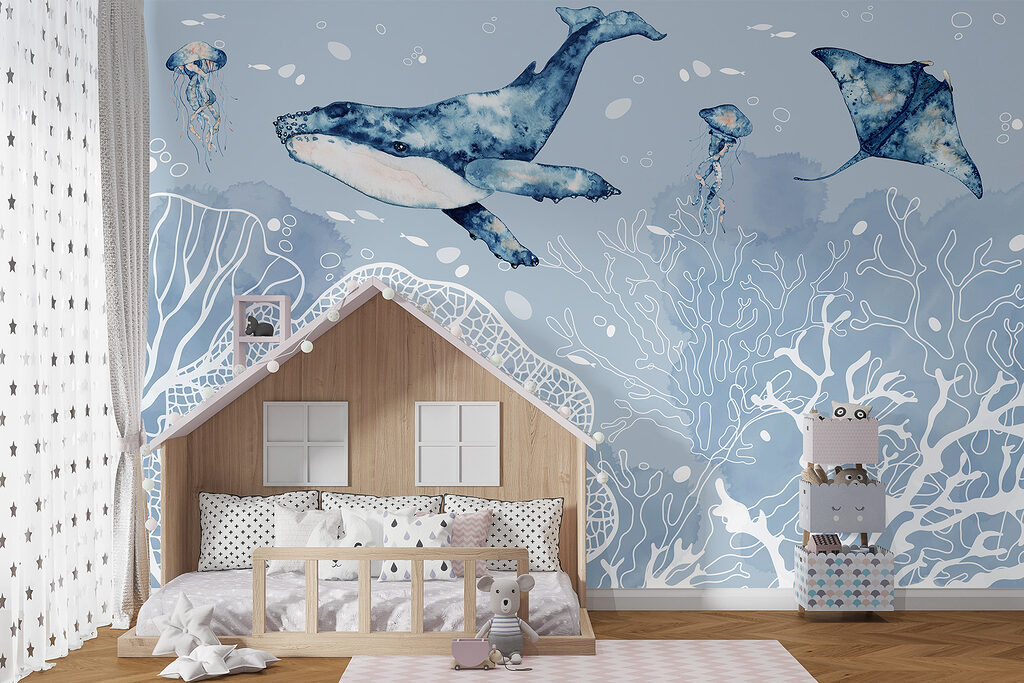 Whale above white corals — interior 1