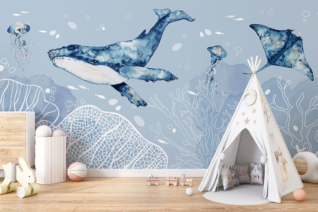 Whale above white corals — interior 2