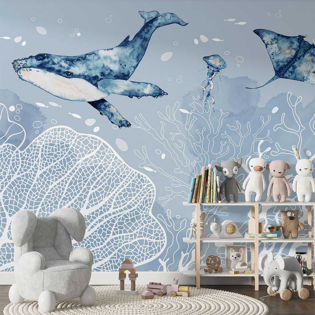 Whale above white corals — interior 3