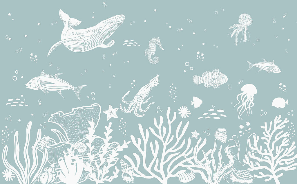 Sea life in outline — full design